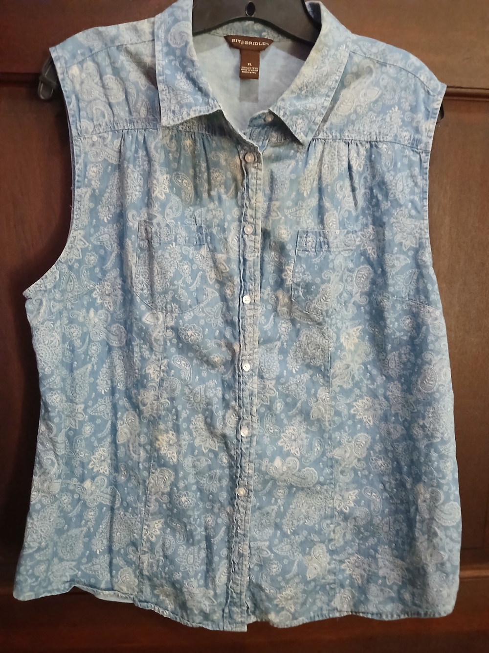 Bit & Bridle Light Blue Paisley Sleeveless Button-Down Shirt Size XL
